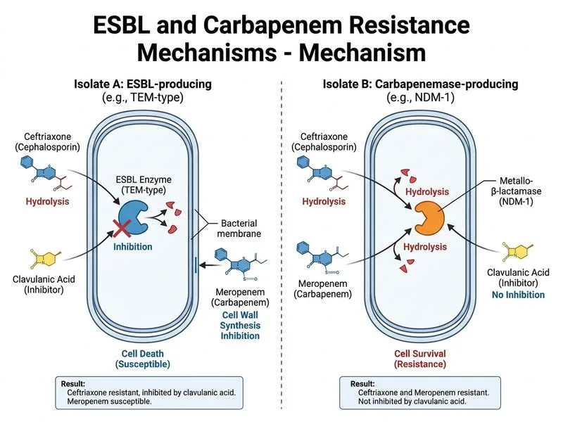 ESBL and Carbapenem Resistance Mechanisms diagram