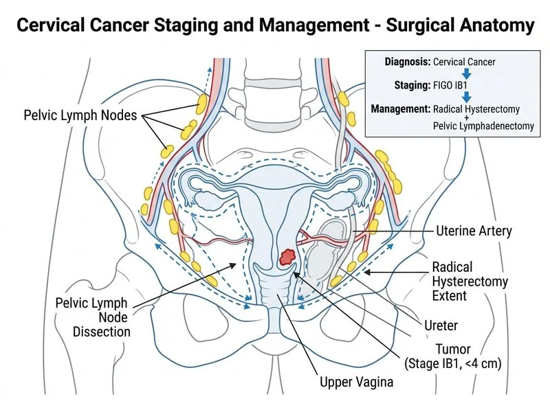 Cervical Cancer Staging and Management diagram