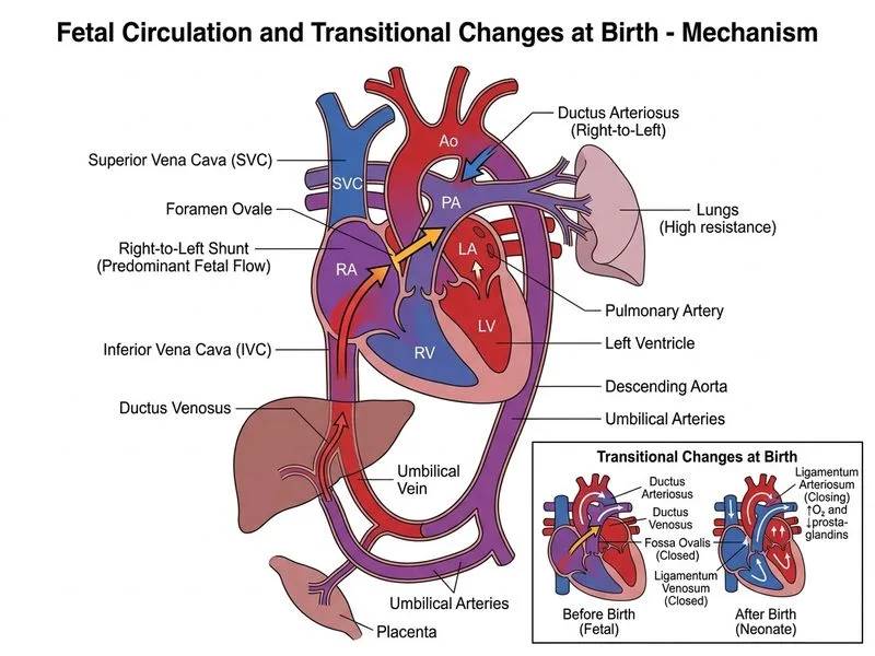 Fetal Circulation and Transitional Changes at Birth diagram