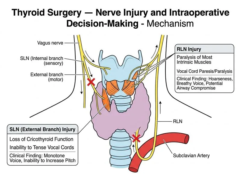 Thyroid Surgery — Nerve Injury and Intraoperative Decision-Making diagram