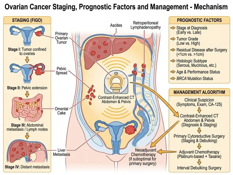 Ovarian Cancer Staging, Prognostic Factors and Management diagram