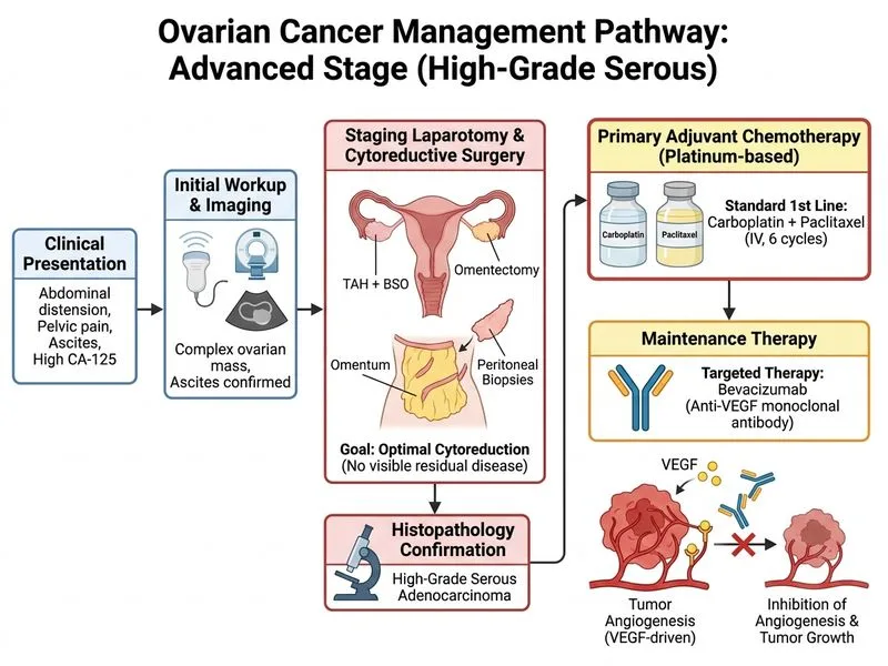Ovarian Cancer Staging, Prognostic Factors and Management diagram