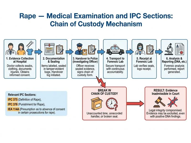 Rape — Medical Examination and IPC Sections diagram
