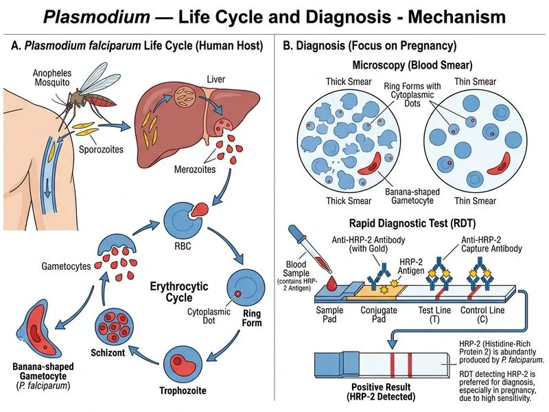 Plasmodium — Life Cycle and Diagnosis diagram