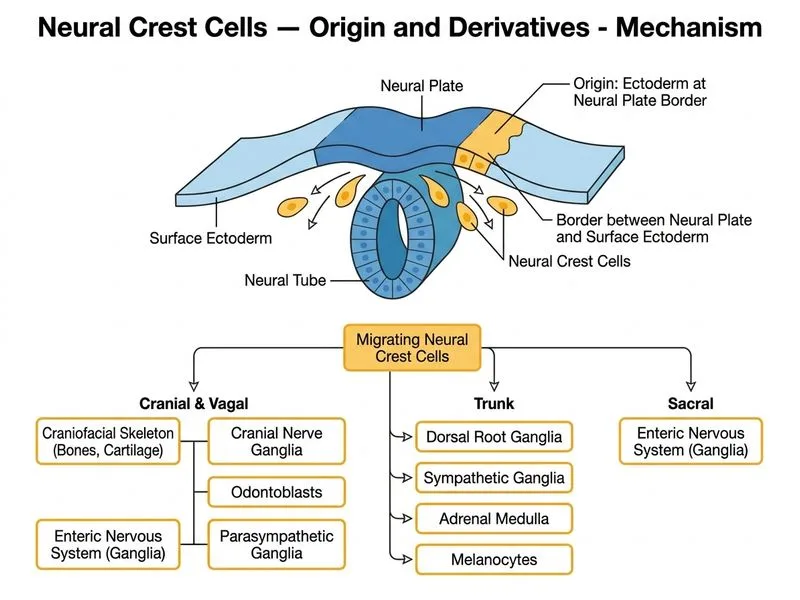 Neural Crest Cells — Origin and Derivatives diagram