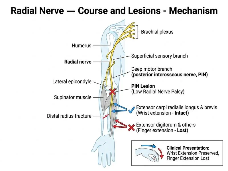 Radial Nerve — Course and Lesions diagram