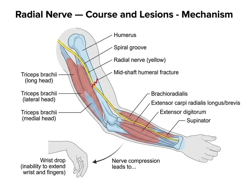 Radial Nerve — Course and Lesions diagram