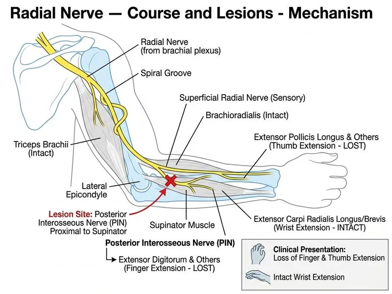 Radial Nerve — Course and Lesions diagram