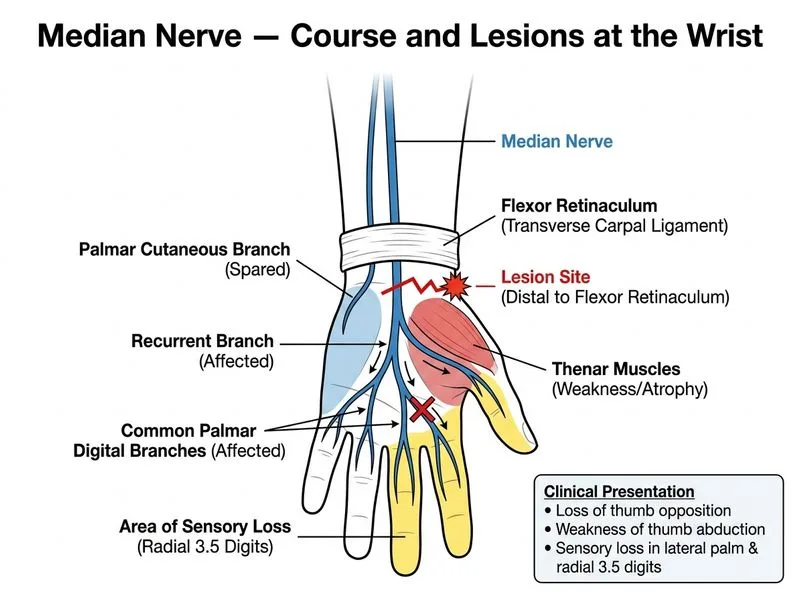 Median Nerve — Course and Lesions diagram