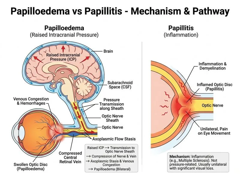 Papilloedema vs Papillitis diagram