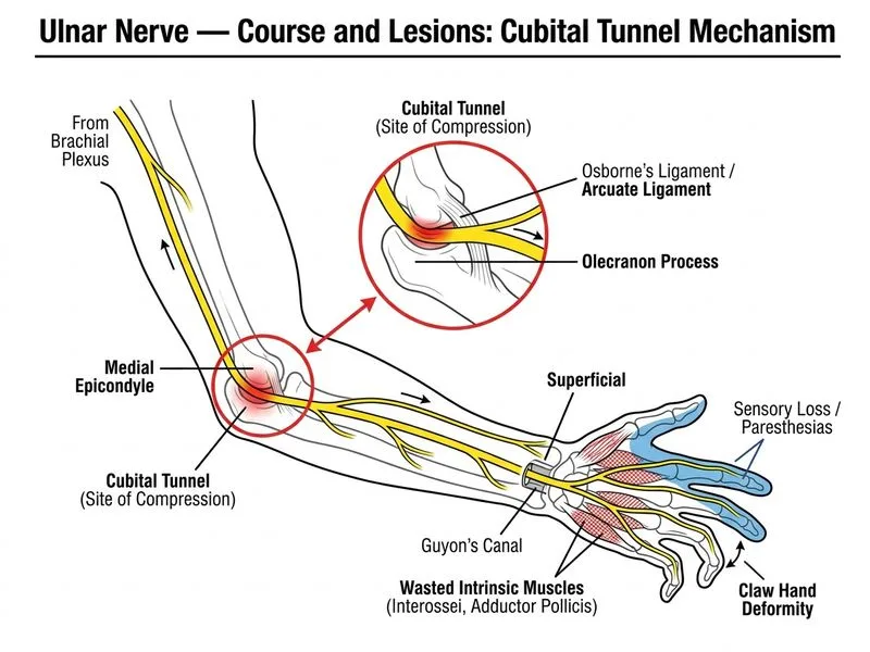 Ulnar Nerve — Course and Lesions diagram