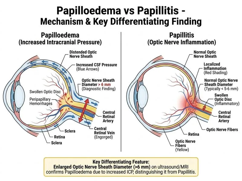 Papilloedema vs Papillitis diagram