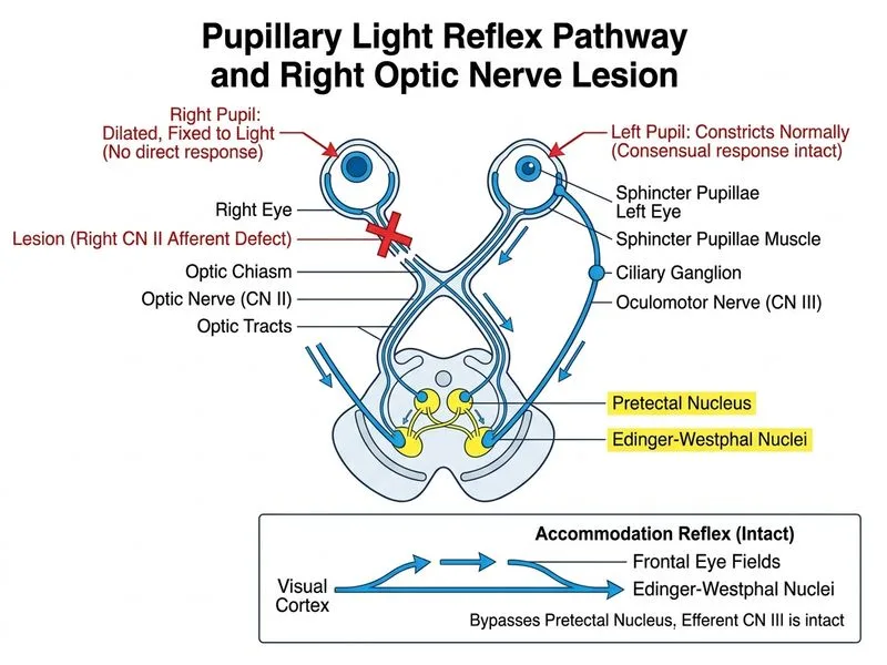 Pupillary Reflexes and Pathologies diagram