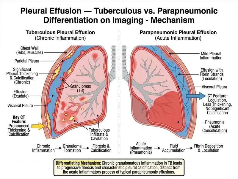 Pleural Effusion — Tuberculous vs. Parapneumonic Differentiation on Imaging diagram