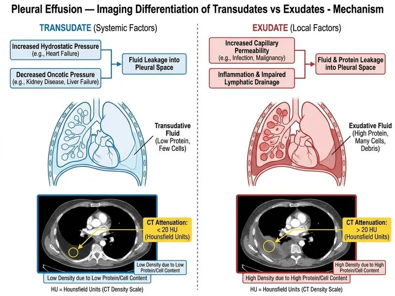 Pleural Effusion — Imaging Differentiation of Transudates vs Exudates diagram