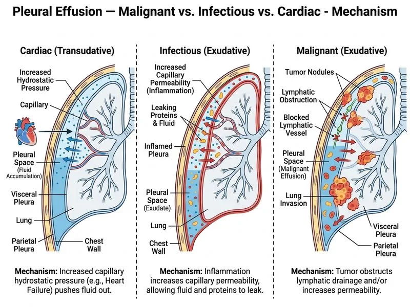 Pleural Effusion — Malignant vs. Infectious vs. Cardiac diagram
