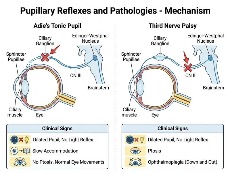 Pupillary Reflexes and Pathologies diagram