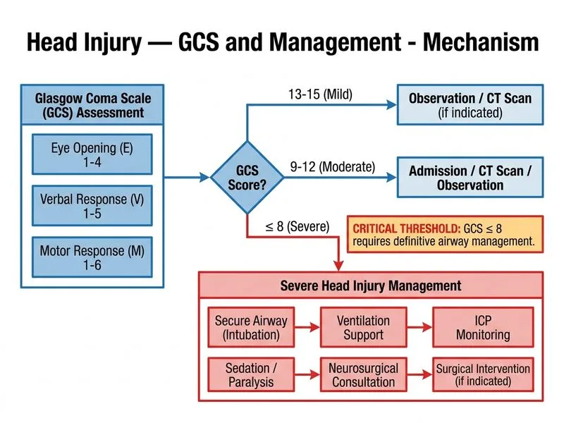 Head Injury — GCS and Management diagram