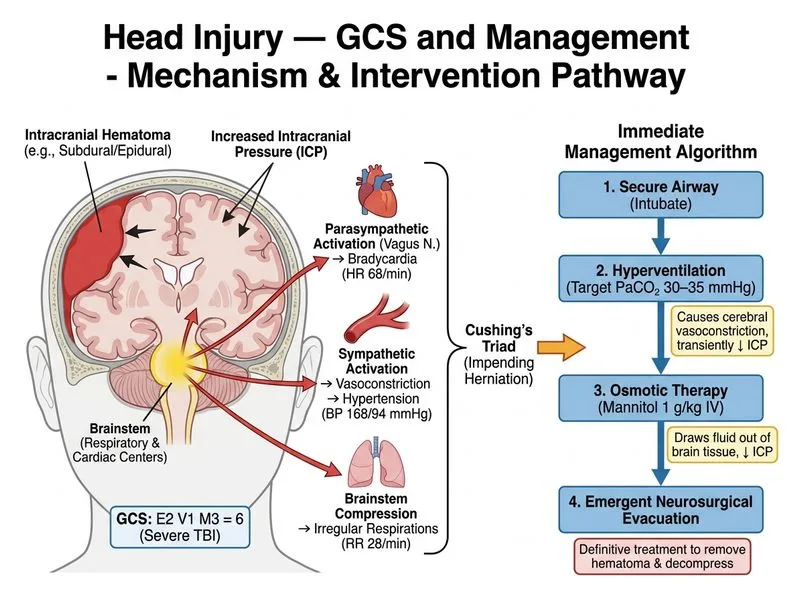 Head Injury — GCS and Management diagram
