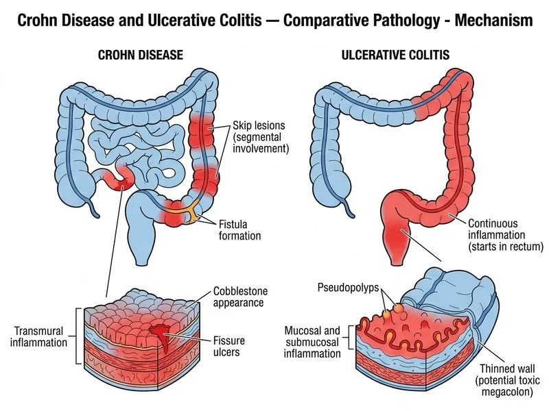 Crohn Disease and Ulcerative Colitis — Comparative Pathology diagram