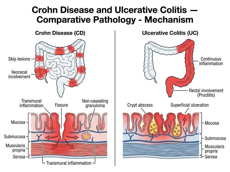Crohn Disease and Ulcerative Colitis — Comparative Pathology diagram