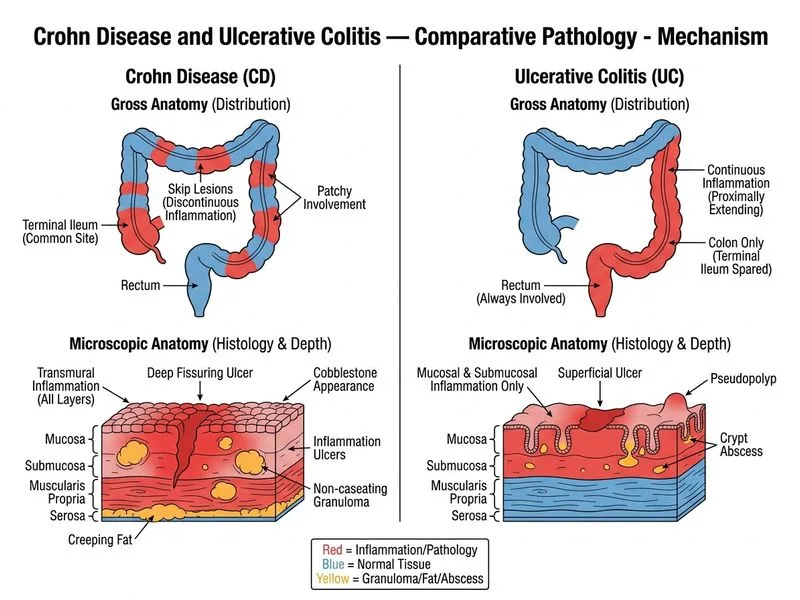 Crohn Disease and Ulcerative Colitis — Comparative Pathology diagram