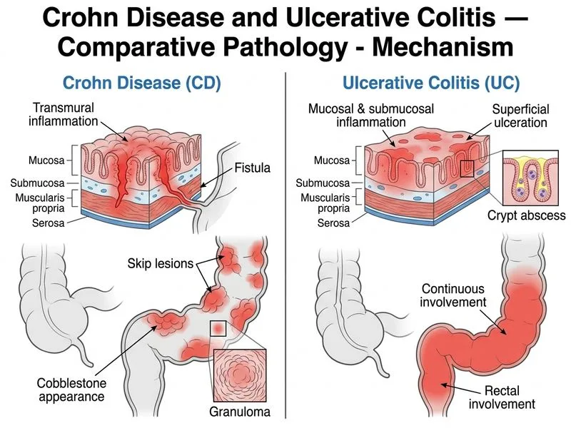 Crohn Disease and Ulcerative Colitis — Comparative Pathology diagram