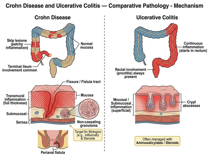 Crohn Disease and Ulcerative Colitis — Comparative Pathology diagram