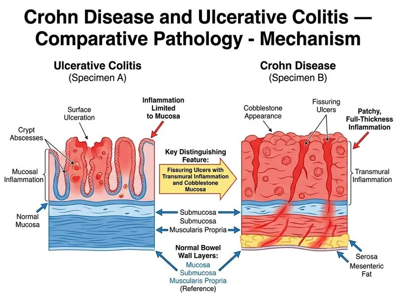 Crohn Disease and Ulcerative Colitis — Comparative Pathology diagram