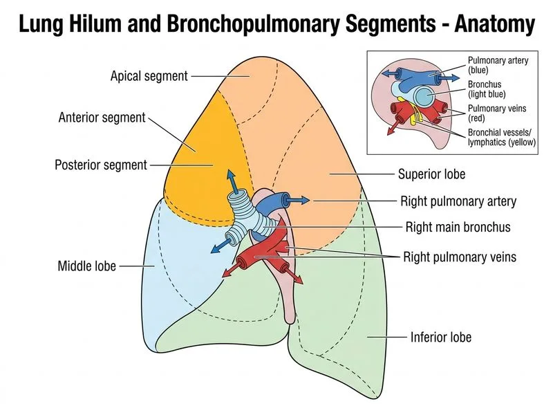 Lung Hilum and Bronchopulmonary Segments diagram