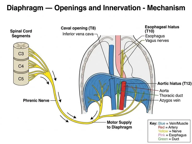 Diaphragm — Openings and Innervation diagram