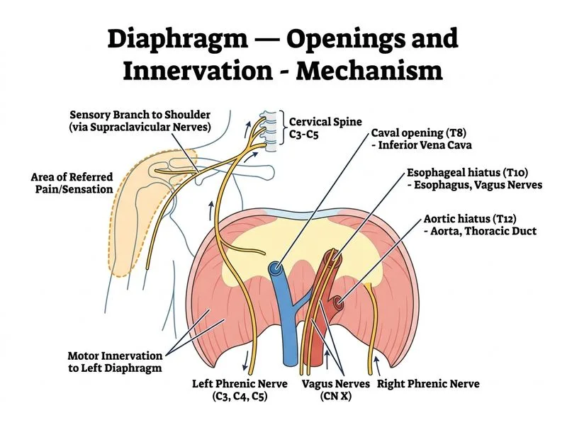 Diaphragm — Openings and Innervation diagram