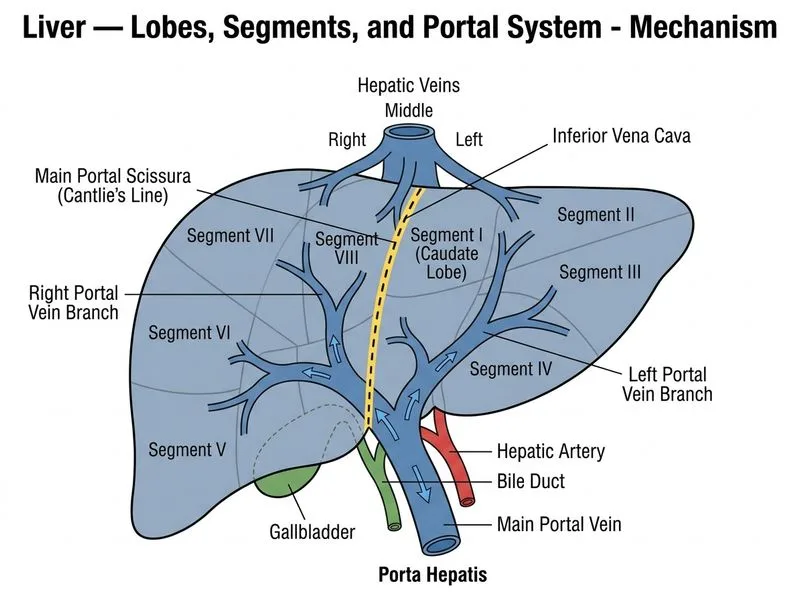 Liver — Lobes, Segments, and Portal System diagram