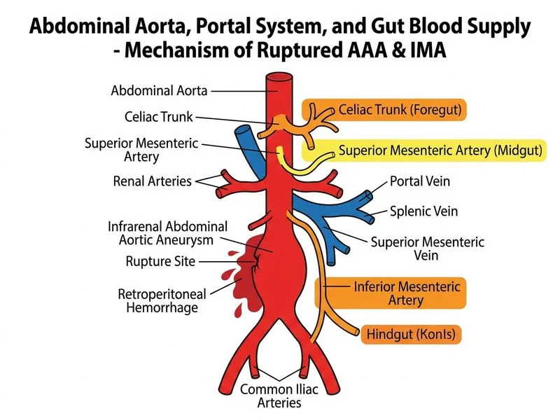 Abdominal Aorta, Portal System, and Gut Blood Supply diagram
