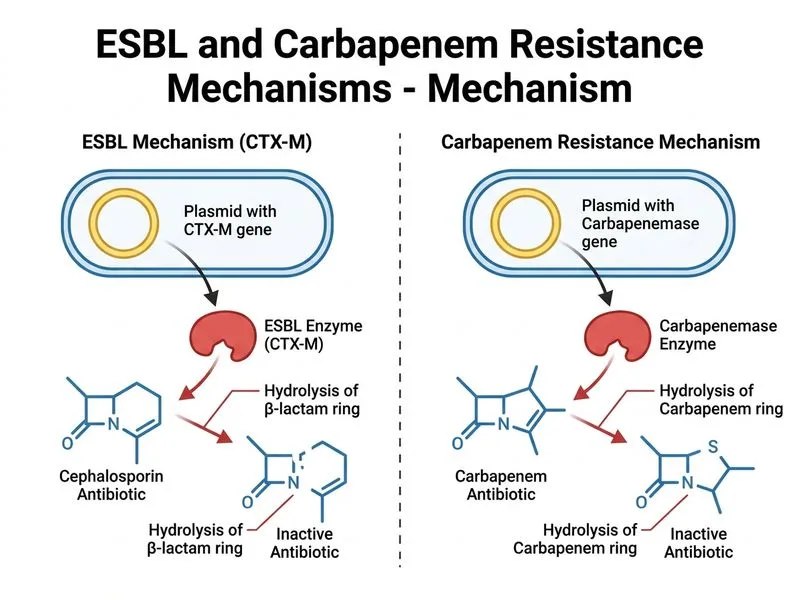 ESBL and Carbapenem Resistance Mechanisms diagram