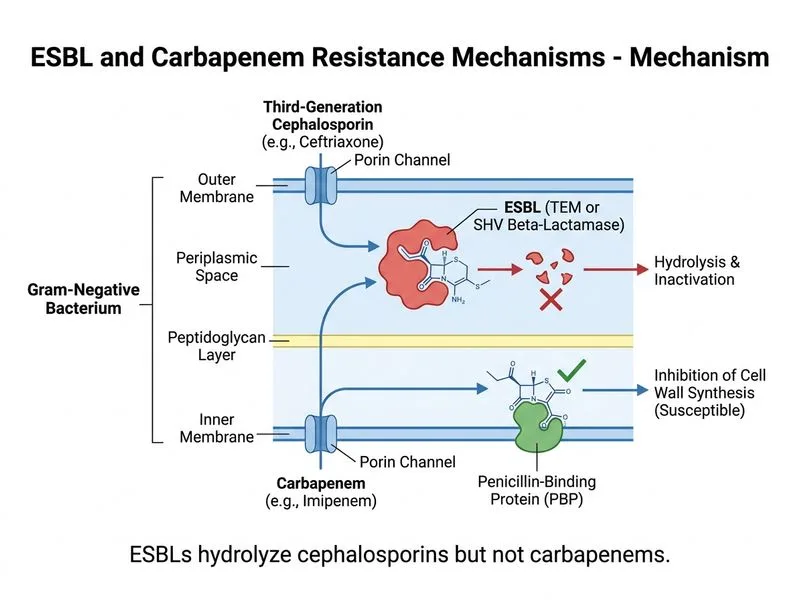 ESBL and Carbapenem Resistance Mechanisms diagram