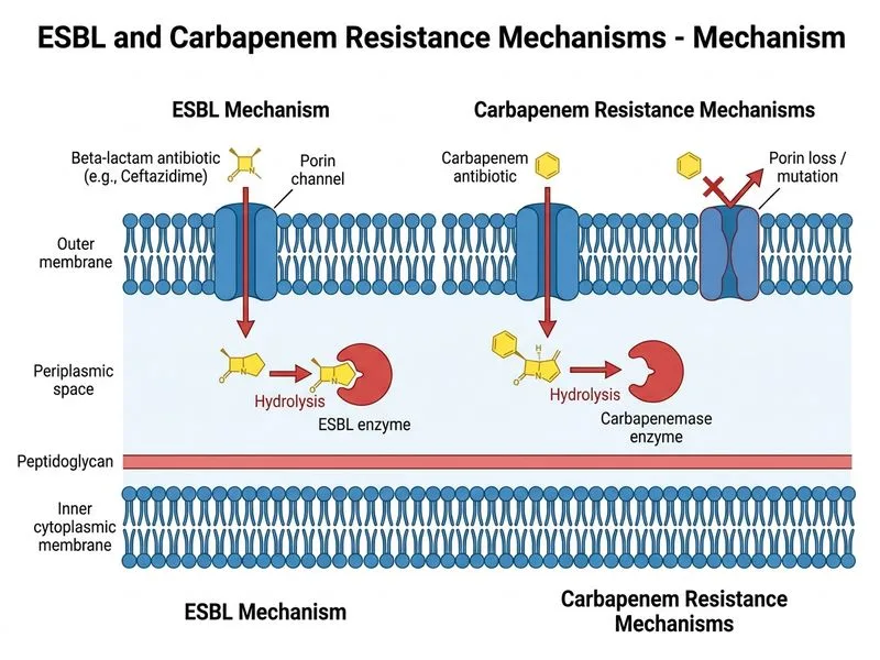 ESBL and Carbapenem Resistance Mechanisms diagram