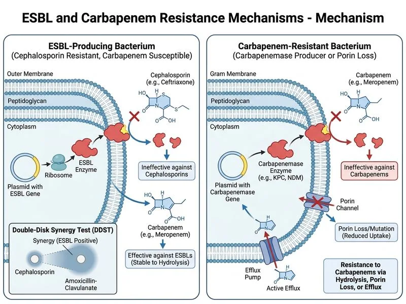 ESBL and Carbapenem Resistance Mechanisms diagram