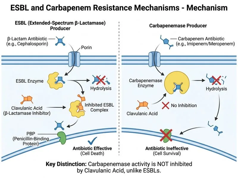 ESBL and Carbapenem Resistance Mechanisms diagram