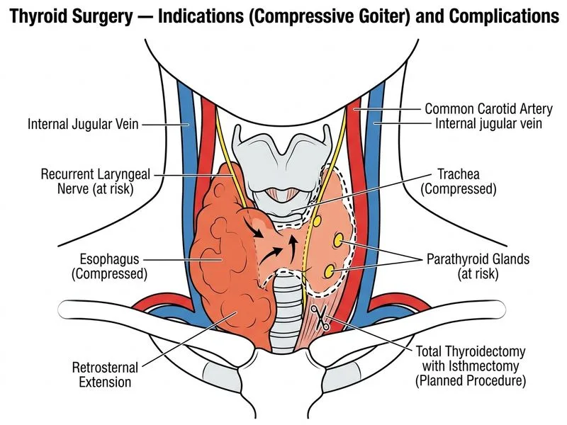 Thyroid Surgery — Indications and Complications diagram