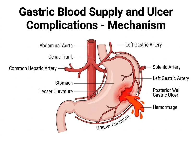 Gastric Blood Supply and Ulcer Complications diagram