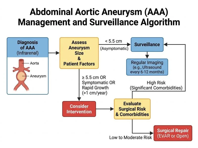 Abdominal aortic aneurysm management and surveillance diagram