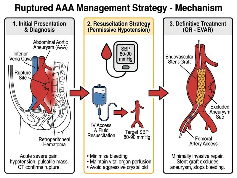 Ruptured AAA Management Strategy diagram
