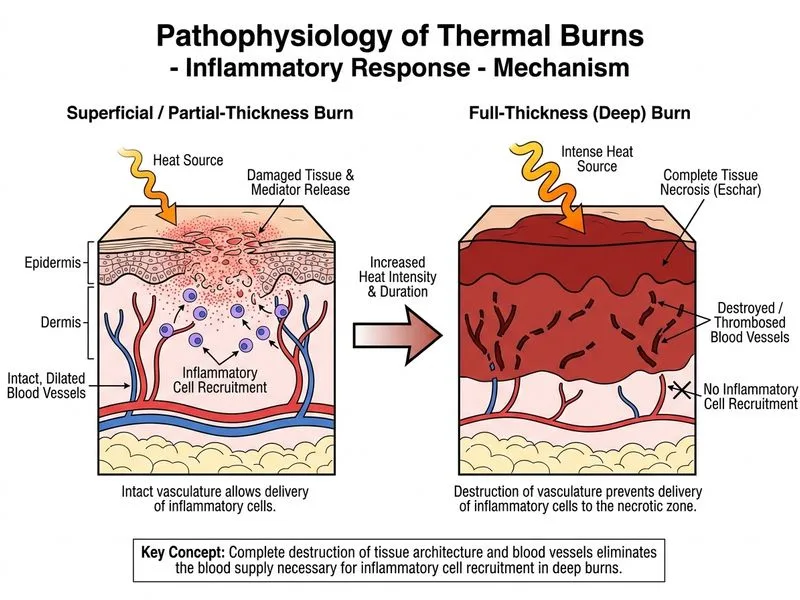 Pathophysiology of Thermal Burns - Inflammatory Response diagram