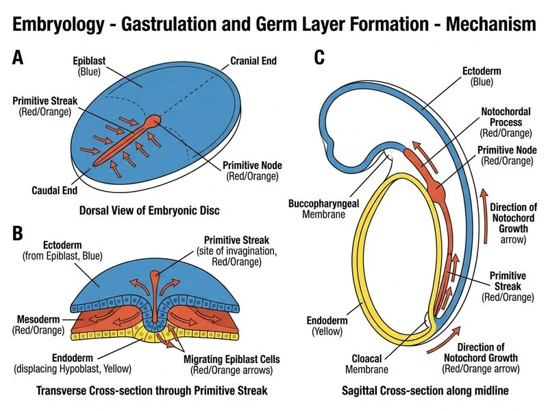 Embryology - Gastrulation and Germ Layer Formation diagram