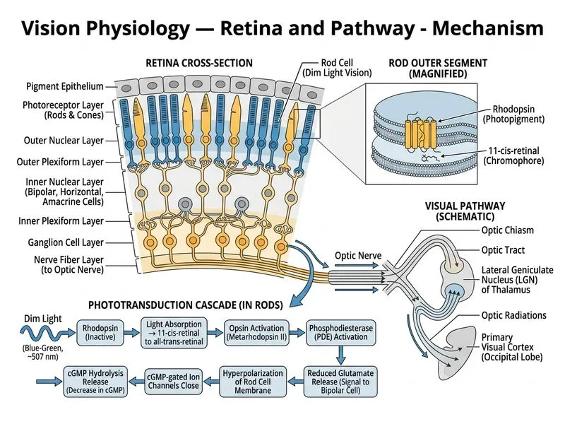 Vision Physiology — Retina and Pathway diagram
