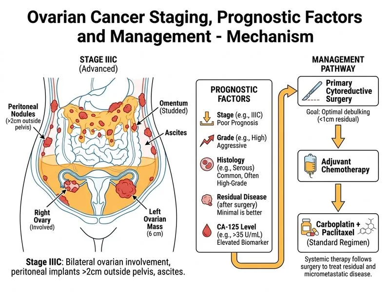 Ovarian Cancer Staging, Prognostic Factors and Management diagram