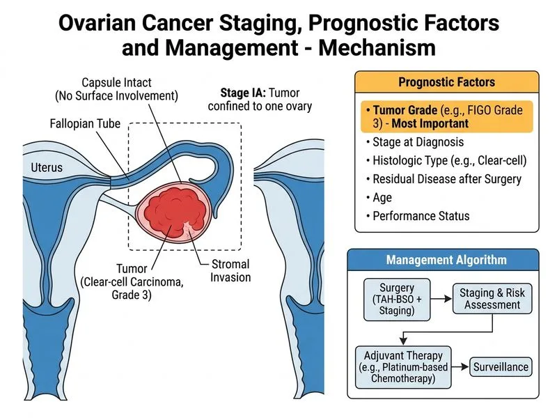 Ovarian Cancer Staging, Prognostic Factors and Management diagram
