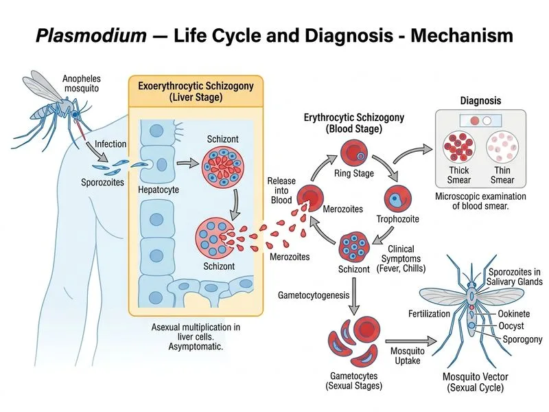 Plasmodium — Life Cycle and Diagnosis diagram