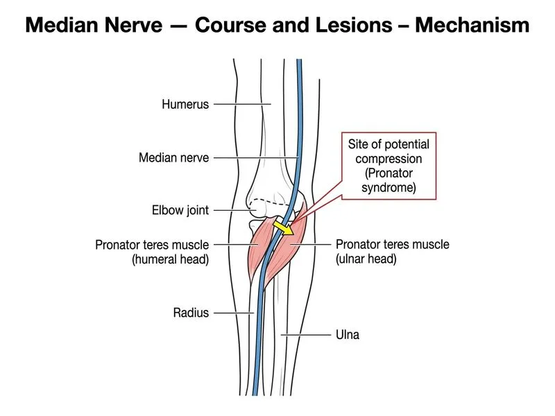 Median Nerve — Course and Lesions diagram